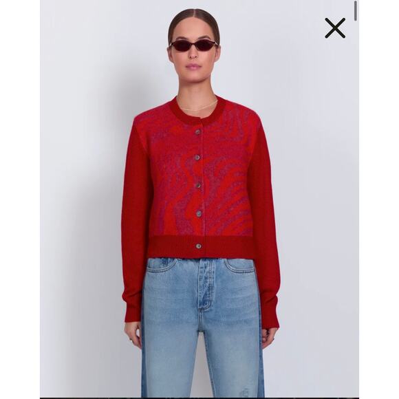 Roucha Cardigan Sweater Sun Swirl Crop Knit Artsy Arttowear Winter Fall Size D - Picture 10 of 11